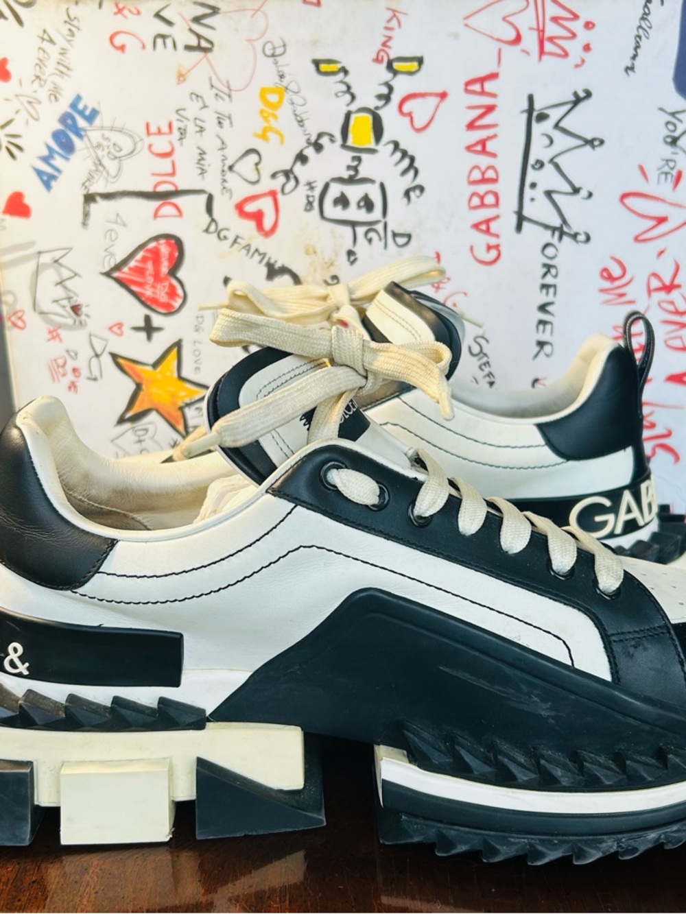 Dolce & Gabbana Black and White Chunky Lace-Up Sneakers